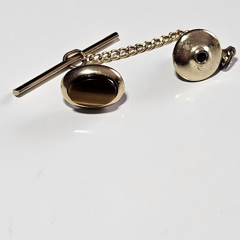Vintage Swank Gold Tone Oval Tiger's Eye Tie Pin